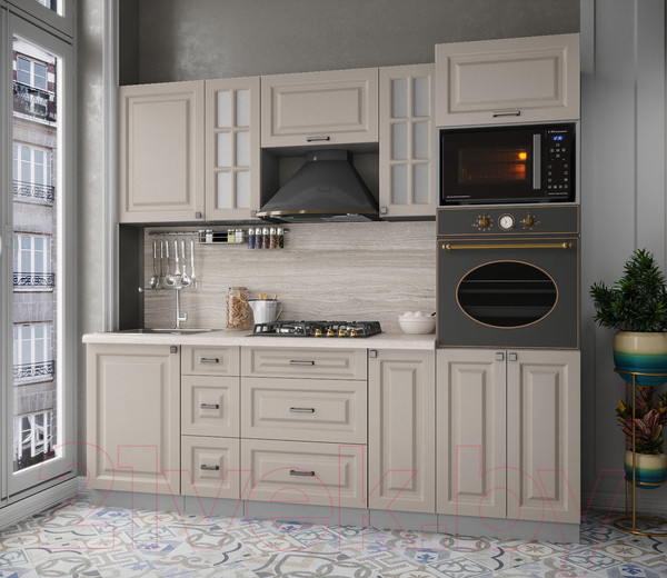 Изображение товара Кухонный гарнитур Интерлиния Мила Деко 2.3 (луна/луна/травертин серый)