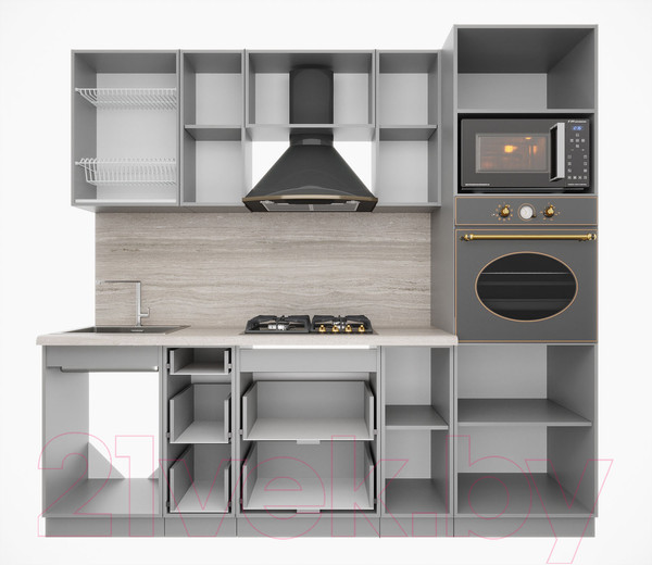 Изображение товара Кухонный гарнитур Интерлиния Мила Деко 2.3 (луна/луна/травертин серый)