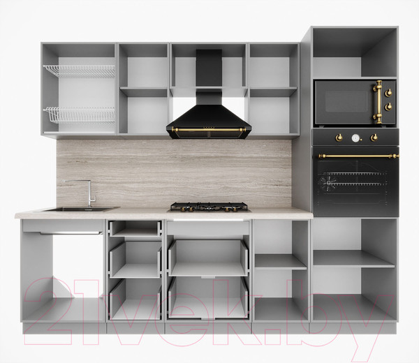 Изображение товара Кухонный гарнитур Интерлиния Мила Деко 2.6 (луна/луна/травертин серый)