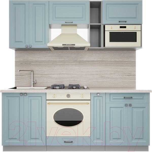 Изображение товара Кухонный гарнитур Интерлиния Мила Деко 2.0 (океан/океан/травертин серый)