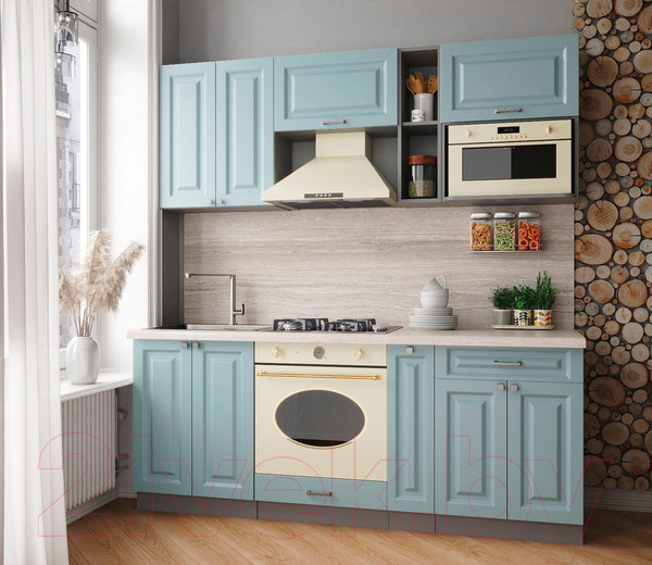 Изображение товара Кухонный гарнитур Интерлиния Мила Деко 2.0 (океан/океан/травертин серый)