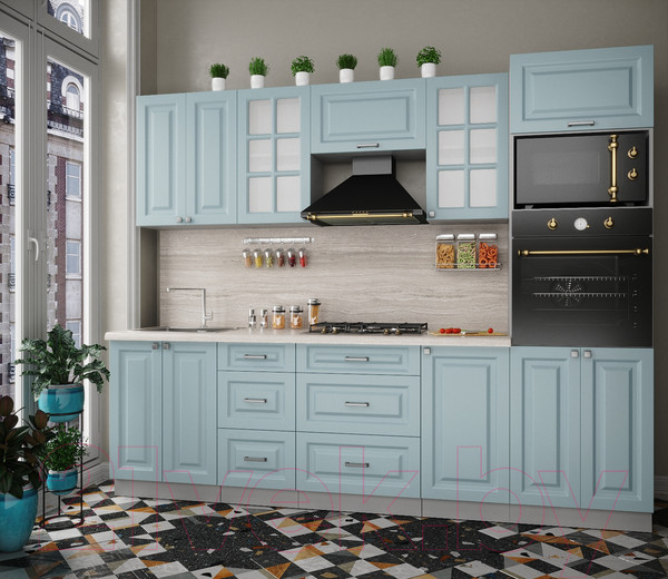 Изображение товара Кухонный гарнитур Интерлиния Мила Деко 2.6 (океан/океан/травертин серый)