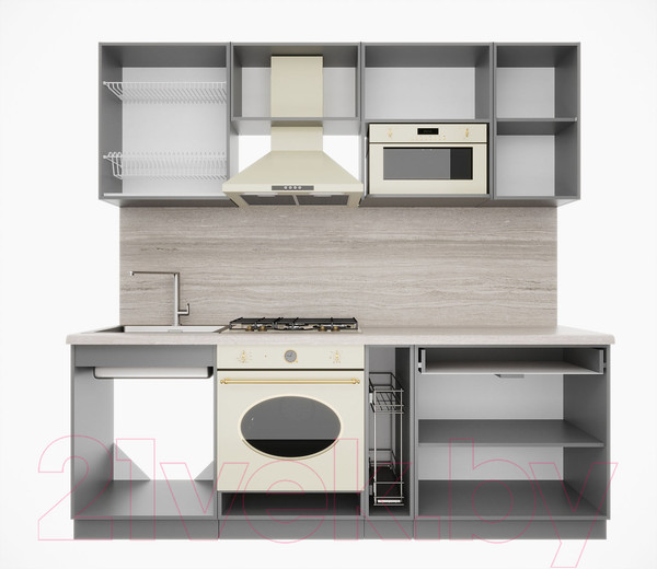 Изображение товара Кухонный гарнитур Интерлиния Мила Деко 2.2 (пепел/пепел/опал светлый)