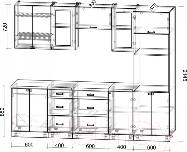 Изображение товара Кухонный гарнитур Интерлиния Мила Деко 2.6 (пепел/пепел/опал светлый)
