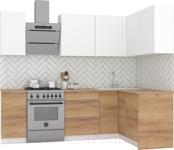 Изображение товара Кухонный гарнитур Интермебель Микс Топ-21 1.9x1.42м правая (белый премиум/дуб крафт золотой/венато)