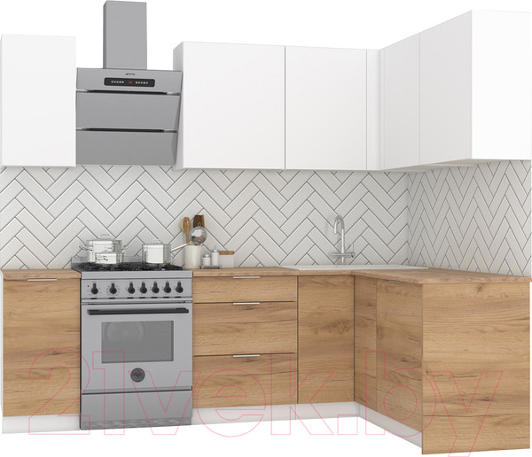 Изображение товара Кухонный гарнитур Интермебель Микс Топ-24 1.9x1.52м правая (белый премиум/дуб крафт золотой/венато)