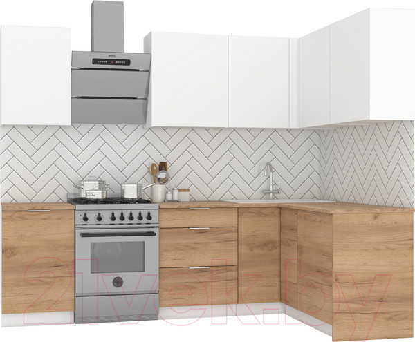 Изображение товара Кухонный гарнитур Интермебель Микс Топ-25 2x1.52м правая (белый премиум/дуб крафт золотой/венато)