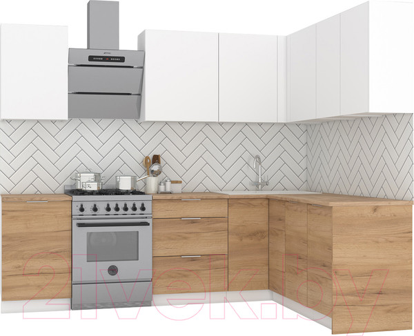 Изображение товара Кухонный гарнитур Интермебель Микс Топ-28 2x1.72м правая (белый премиум/дуб крафт золотой/венато)