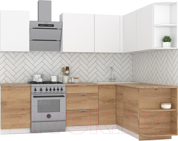 Изображение товара Кухонный гарнитур Интермебель Микс Топ-18 2x1.7м правая (белый премиум/дуб крафт золотой/венато)