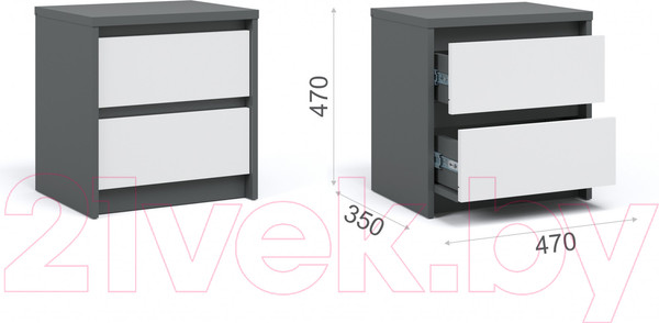 Изображение товара Прикроватная тумба Империал Мишель 2ящ (антрацит/белый жемчуг)