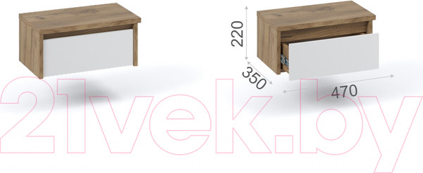 Изображение товара Комплект прикроватных тумб Империал Мишель 1ящ (2шт, дуб крафт золотой/белый жемчуг)