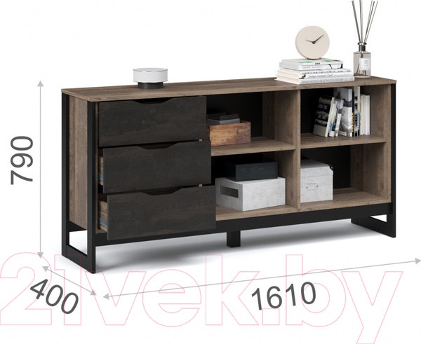 Изображение товара Тумба Империал Стокгольм 2д 3ящ (дуб гранж песочный/железный камень)