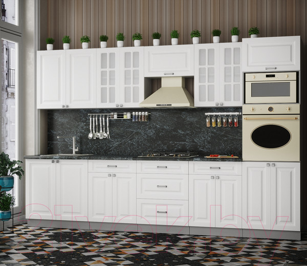 Изображение товара Кухонный гарнитур Интерлиния Мила Деко 3.2 (белый/белый/кастилло темный)