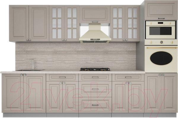 Изображение товара Кухонный гарнитур Интерлиния Мила Деко 3.2 (луна/луна/травертин серый)