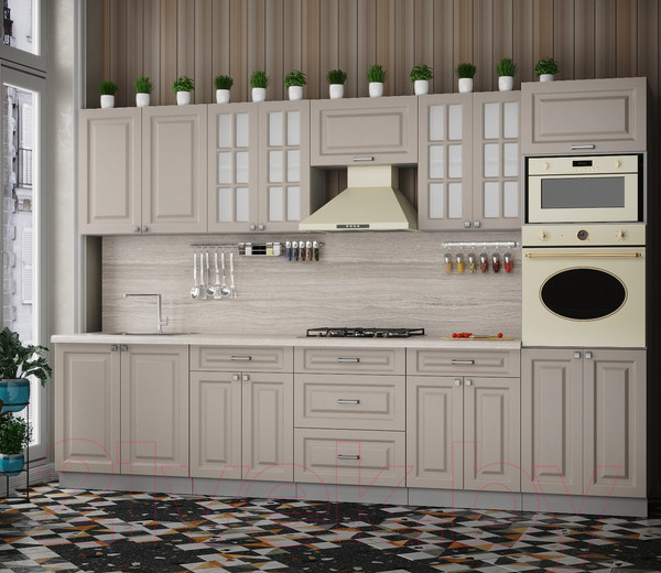 Изображение товара Кухонный гарнитур Интерлиния Мила Деко 3.2 (луна/луна/травертин серый)