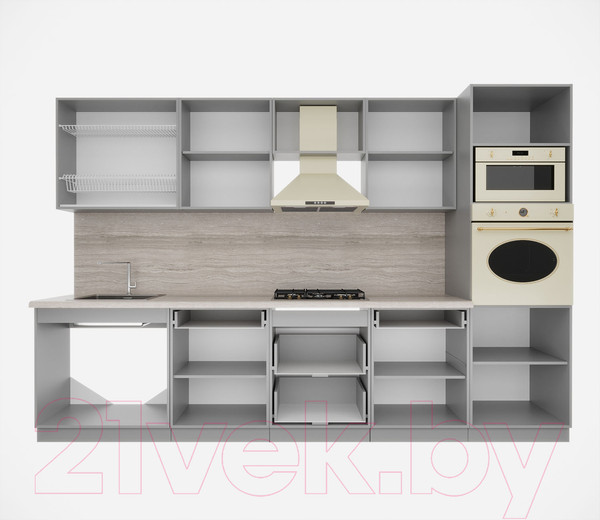 Изображение товара Кухонный гарнитур Интерлиния Мила Деко 3.2 (луна/луна/травертин серый)