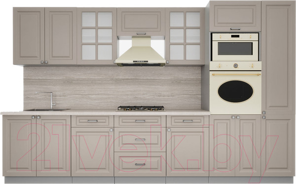 Изображение товара Кухонный гарнитур Интерлиния Мила Деко 3.4 (луна/луна/травертин серый)