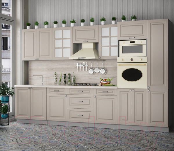 Изображение товара Кухонный гарнитур Интерлиния Мила Деко 3.4 (луна/луна/травертин серый)