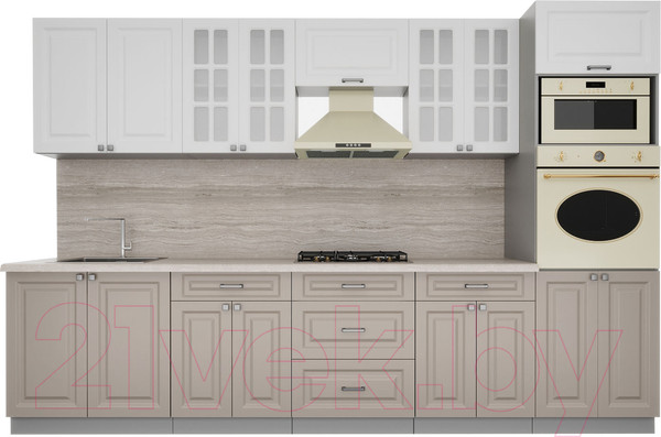 Изображение товара Кухонный гарнитур Интерлиния Мила Деко 3.2 (белый/луна/травертин серый)