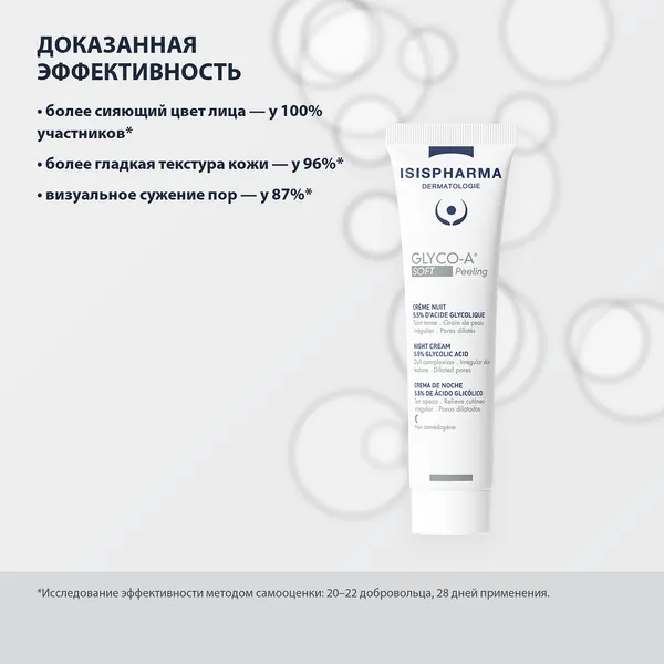 Изображение товара Крем для лица ISISPHARMA Glico-A Soft Peeling ночной с 5.5% гликолевой кислотой (30мл)