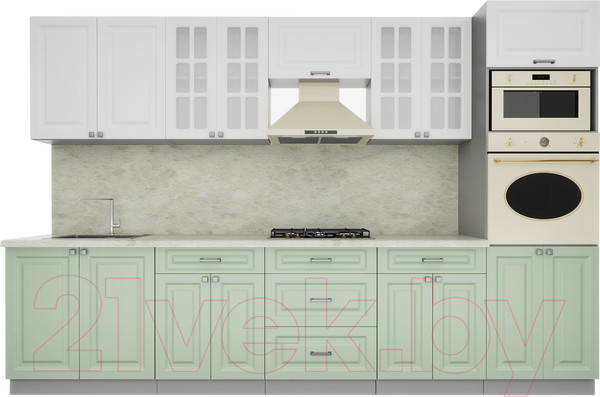 Изображение товара Кухонный гарнитур Интерлиния Мила Деко 3.2 (белый/мята/опал светлый)
