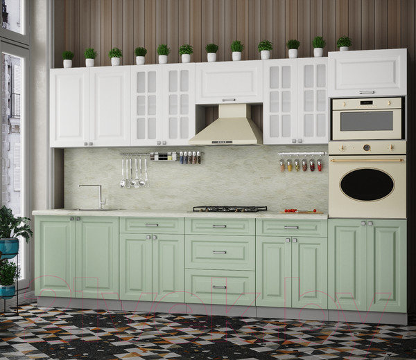 Изображение товара Кухонный гарнитур Интерлиния Мила Деко 3.2 (белый/мята/опал светлый)