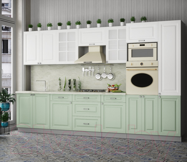 Изображение товара Кухонный гарнитур Интерлиния Мила Деко 3.4 (белый/мята/опал светлый)