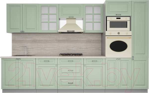 Изображение товара Кухонный гарнитур Интерлиния Мила Деко 3.4 (мята/мята/травертин серый)