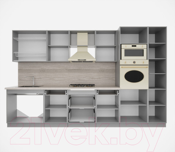 Изображение товара Кухонный гарнитур Интерлиния Мила Деко 3.4 (мята/мята/травертин серый)