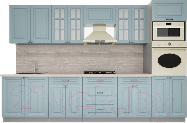 Изображение товара Кухонный гарнитур Интерлиния Мила Деко 3.2 (океан/океан/травертин серый)