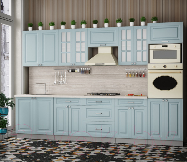 Изображение товара Кухонный гарнитур Интерлиния Мила Деко 3.2 (океан/океан/травертин серый)