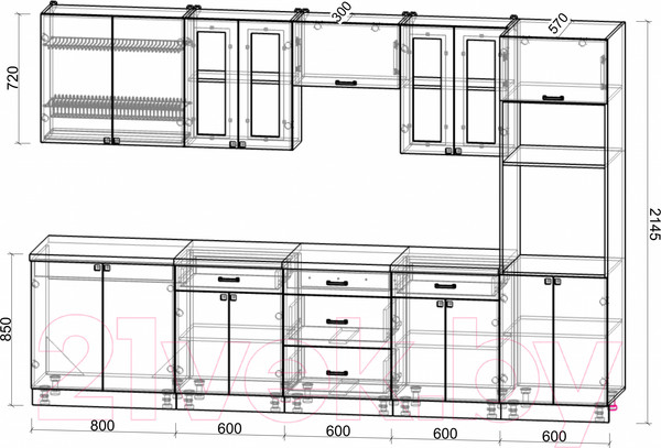 Изображение товара Кухонный гарнитур Интерлиния Мила Деко 3.2 (пепел/пепел/опал светлый)