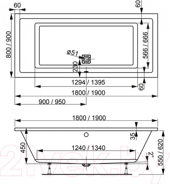 Изображение товара Ванна акриловая VagnerPlast Cavallo 180x80 / VPBA180CAV2X-04 (с каркасом)