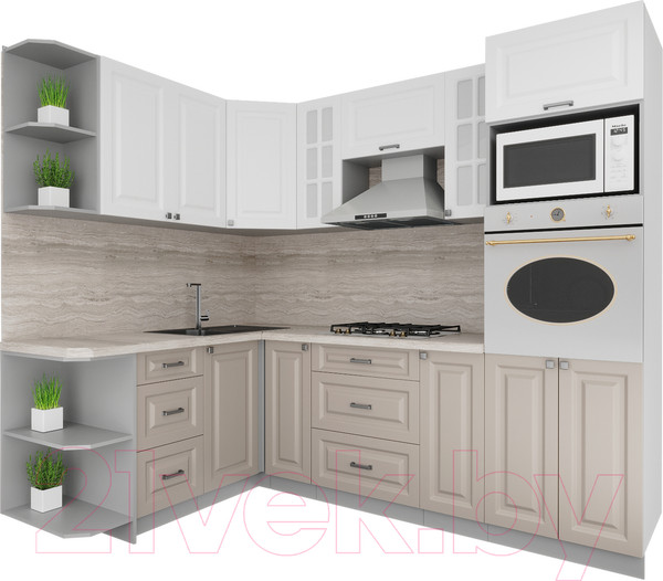 Изображение товара Кухонный гарнитур Интерлиния Мила Деко 1.68x2.4 левая (белый/луна/травертин серый)
