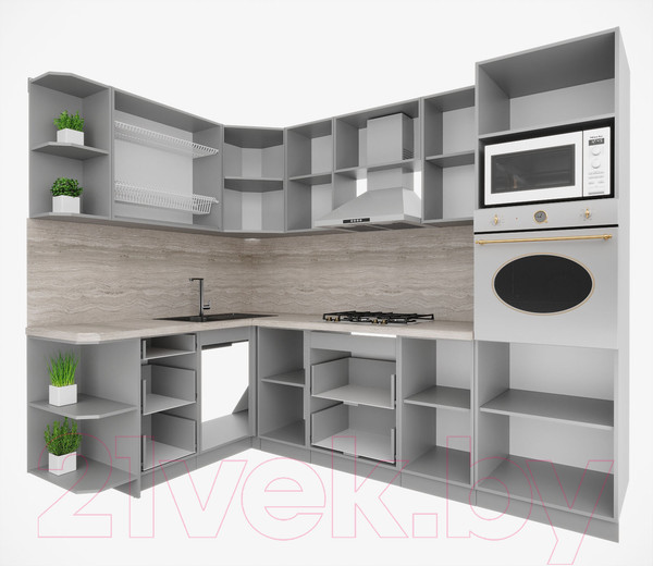 Изображение товара Кухонный гарнитур Интерлиния Мила Деко 1.68x2.6 левая (белый/луна/травертин серый)