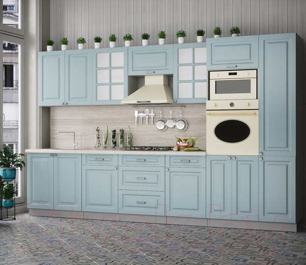 Изображение товара Кухонный гарнитур Интерлиния Мила Деко 3.4 (океан/океан/травертин серый)