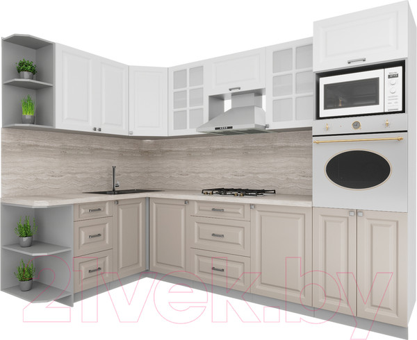 Изображение товара Кухонный гарнитур Интерлиния Мила Деко 1.68x2.8 левая (белый/луна/травертин серый)