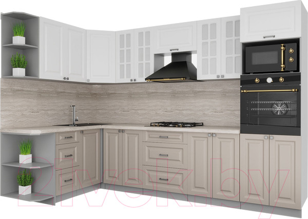 Изображение товара Кухонный гарнитур Интерлиния Мила Деко 1.68x3.0 левая (белый/луна/травертин серый)