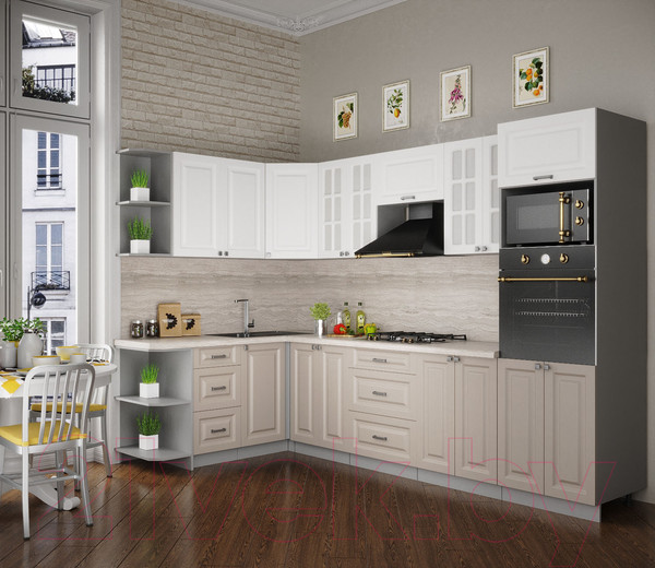 Изображение товара Кухонный гарнитур Интерлиния Мила Деко 1.68x3.0 левая (белый/луна/травертин серый)