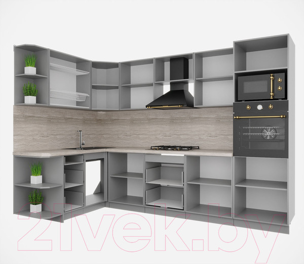 Изображение товара Кухонный гарнитур Интерлиния Мила Деко 1.68x3.0 левая (белый/луна/травертин серый)
