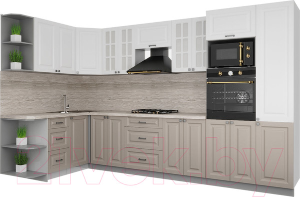 Изображение товара Кухонный гарнитур Интерлиния Мила Деко 1.68x3.4 левая (белый/луна/травертин серый)