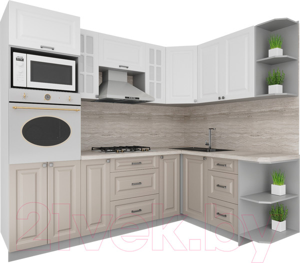 Изображение товара Кухонный гарнитур Интерлиния Мила Деко 1.68x2.4 правая (белый/луна/травертин серый)