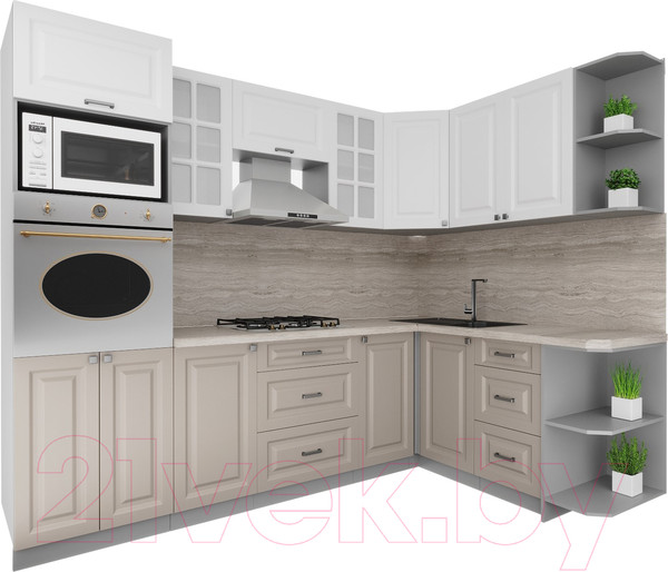 Изображение товара Кухонный гарнитур Интерлиния Мила Деко 1.68x2.6 правая (белый/луна/травертин серый)