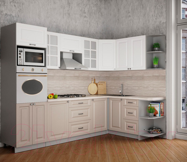 Изображение товара Кухонный гарнитур Интерлиния Мила Деко 1.68x2.8 правая (белый/луна/травертин серый)