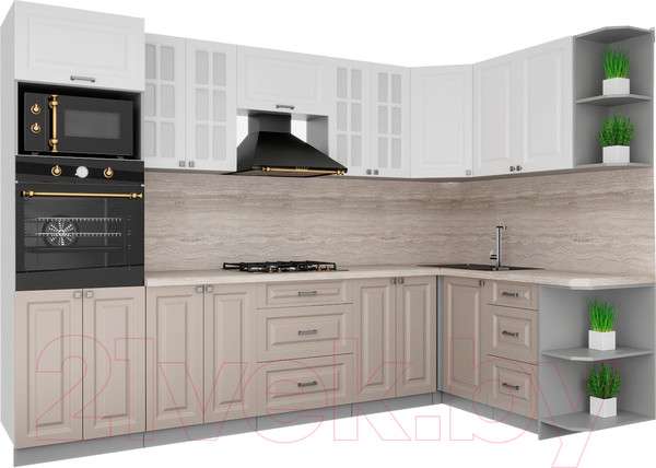 Изображение товара Кухонный гарнитур Интерлиния Мила Деко 1.68x3.0 правая (белый/луна/травертин серый)