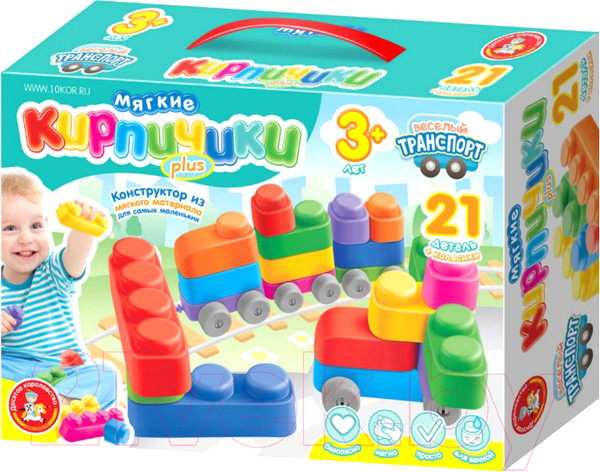 Изображение товара Развивающая игрушка Десятое королевство Мягкие кирпичики Plus. Веселый транспорт / 04033