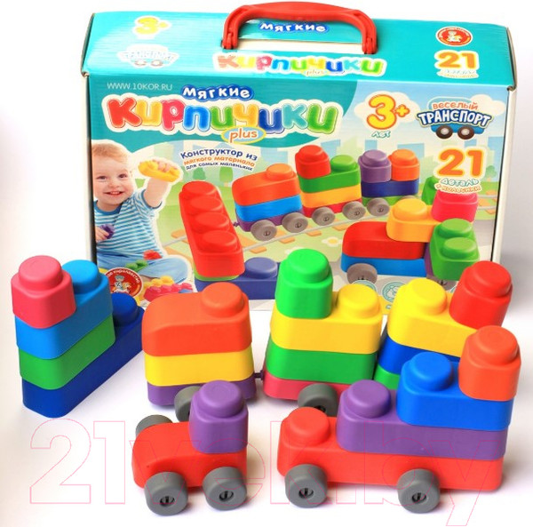 Изображение товара Развивающая игрушка Десятое королевство Мягкие кирпичики Plus. Веселый транспорт / 04033