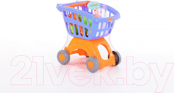 Изображение товара Тележка игрушечная Полесье Мини с набором продуктов №14 / 71385 (в сеточке)