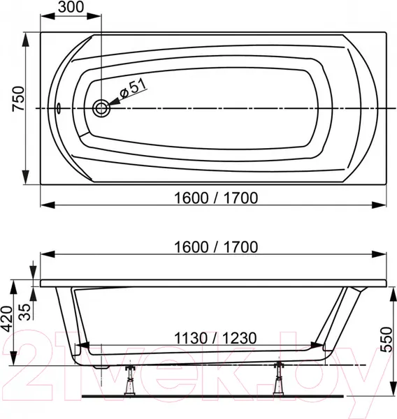 Изображение товара Ванна акриловая VagnerPlast Ebony 170x75 / VPBA170EBO2X-04 (с каркасом и экраном)