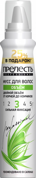 Изображение товара Мусс для укладки волос Прелесть Professional Объем сильной фиксации для норм и тонких волос (160мл)